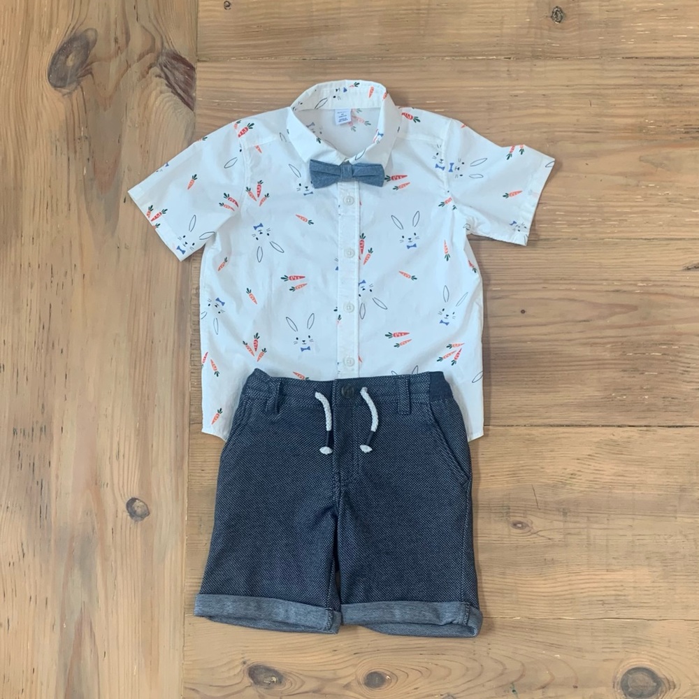 Old Navy Shirt with Bow Tie w/ Cat and Jack Shorts